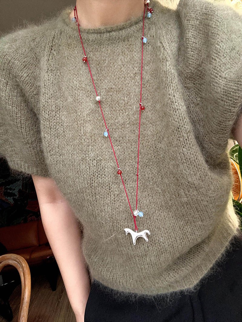 Carousel Pony Red Cord Necklace Horse Pendant - floysun