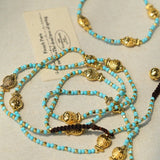 Carp Drift – Blue Turquoise Beaded Necklace with Golden Fish & Bell Clasp - floysun