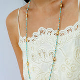 Carp Drift – Blue Turquoise Beaded Necklace with Golden Fish & Bell Clasp - floysun