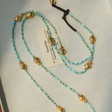 Carp Drift – Blue Turquoise Beaded Necklace with Golden Fish & Bell Clasp - floysun