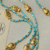 Carp Drift – Blue Turquoise Beaded Necklace with Golden Fish & Bell Clasp - floysun