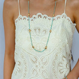 Carp Drift – Blue Turquoise Beaded Necklace with Golden Fish & Bell Clasp - floysun