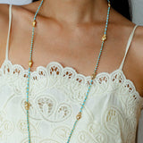 Carp Drift – Blue Turquoise Beaded Necklace with Golden Fish & Bell Clasp - floysun