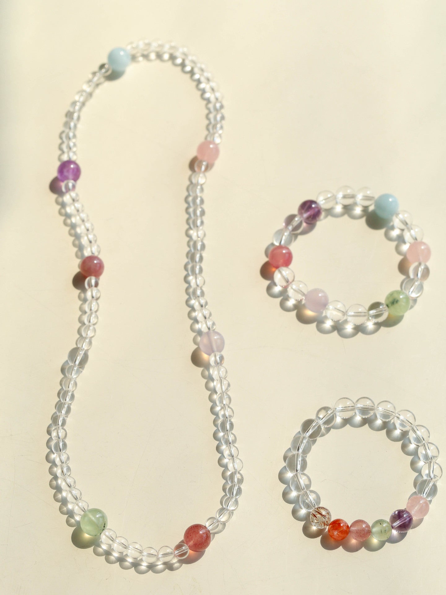 Celestia Radiance · Triple - Wrap Multigem Clear Quartz Energy Bracelet - floysun