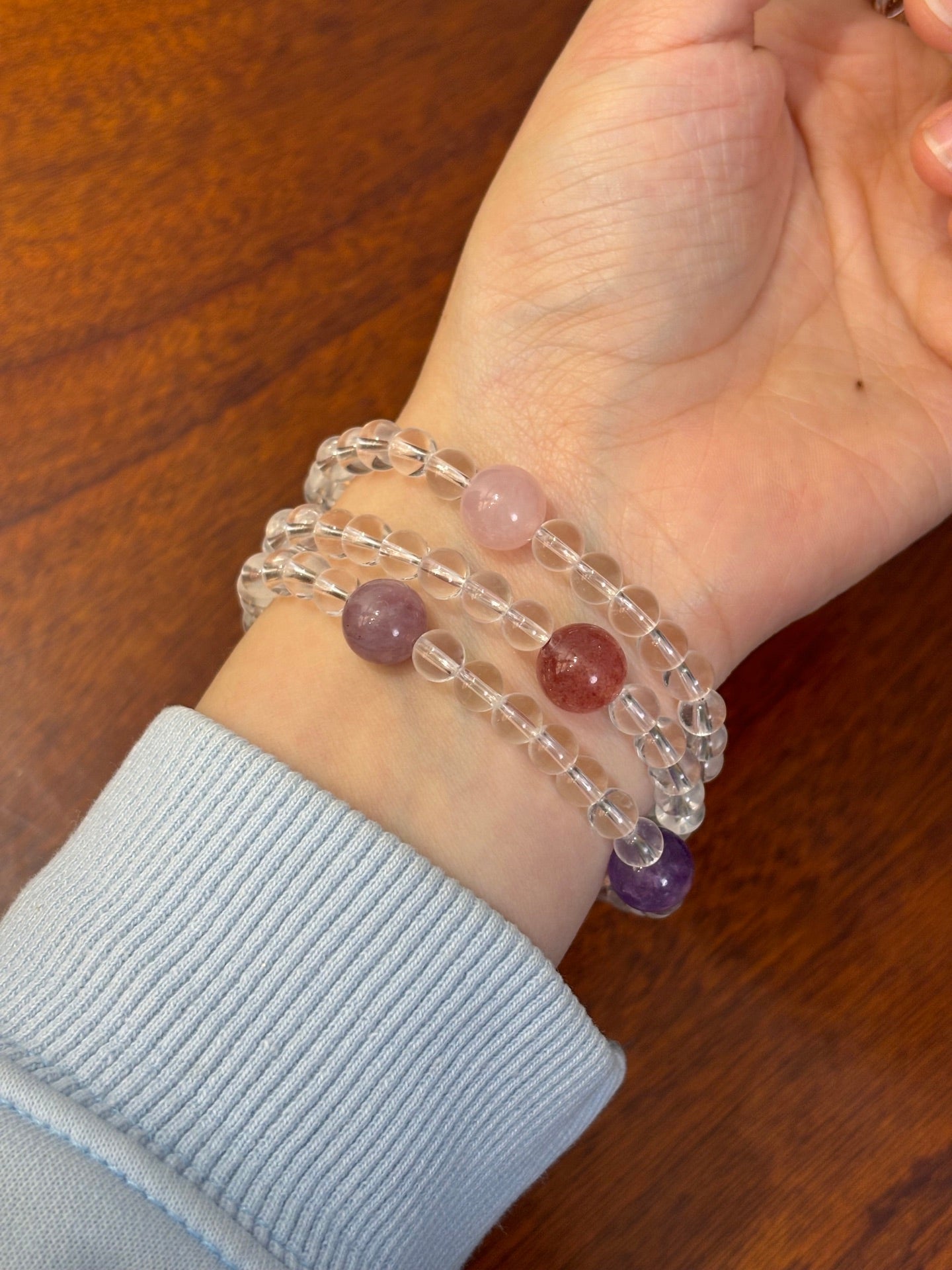 Celestia Radiance · Triple - Wrap Multigem Clear Quartz Energy Bracelet - floysun