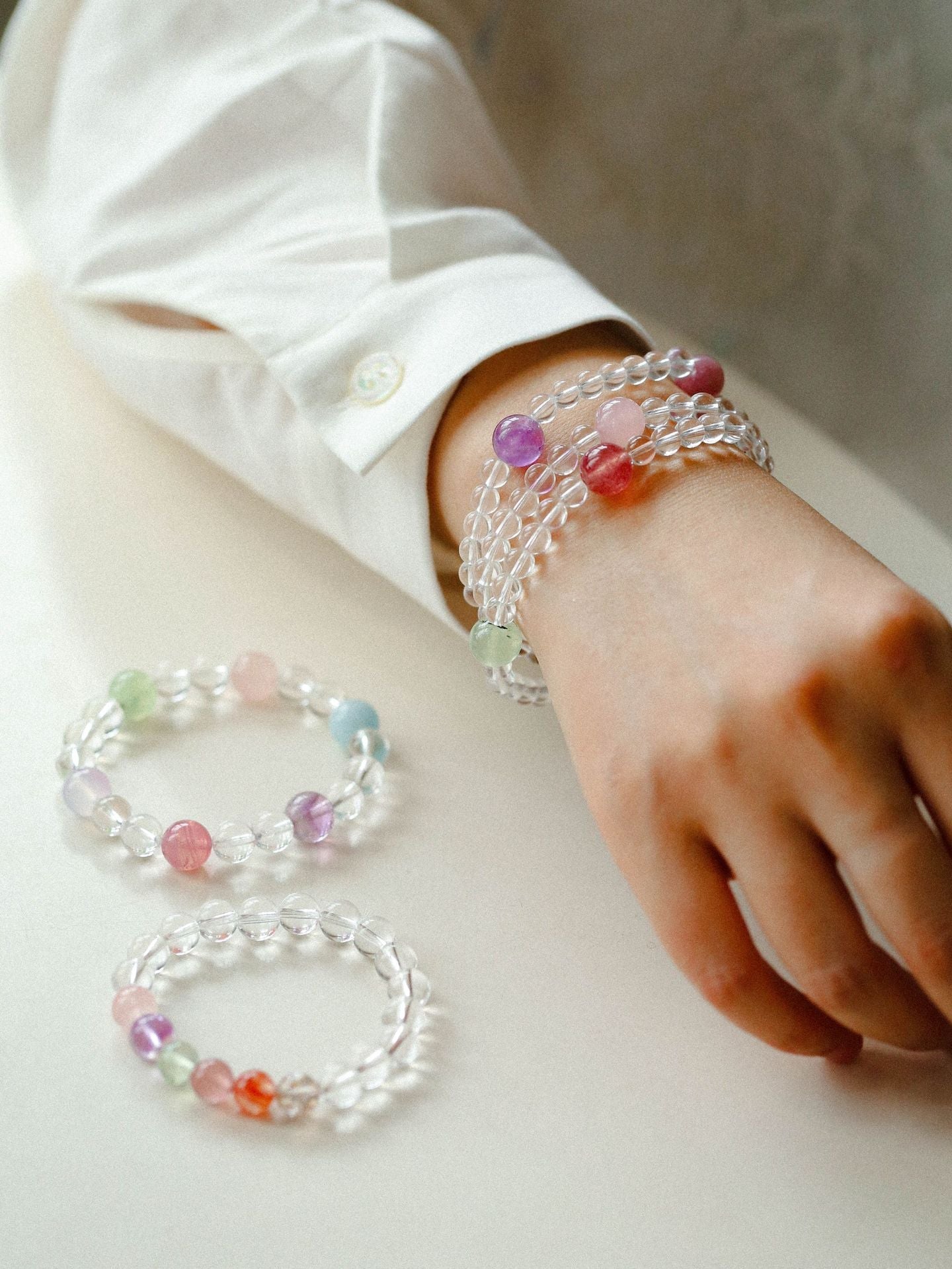 Celestia Radiance · Triple - Wrap Multigem Clear Quartz Energy Bracelet - floysun