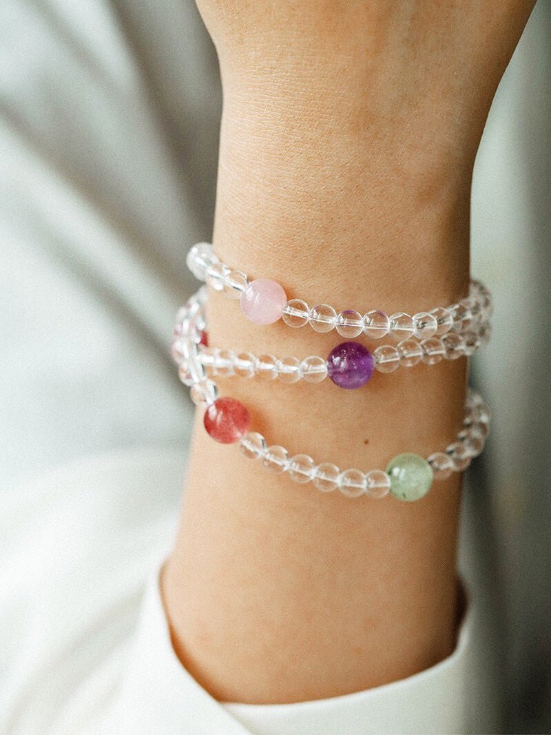 Celestia Radiance · Triple - Wrap Multigem Clear Quartz Energy Bracelet - floysun