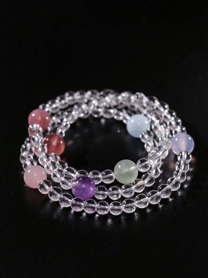 Celestia Radiance · Triple - Wrap Multigem Clear Quartz Energy Bracelet - floysun