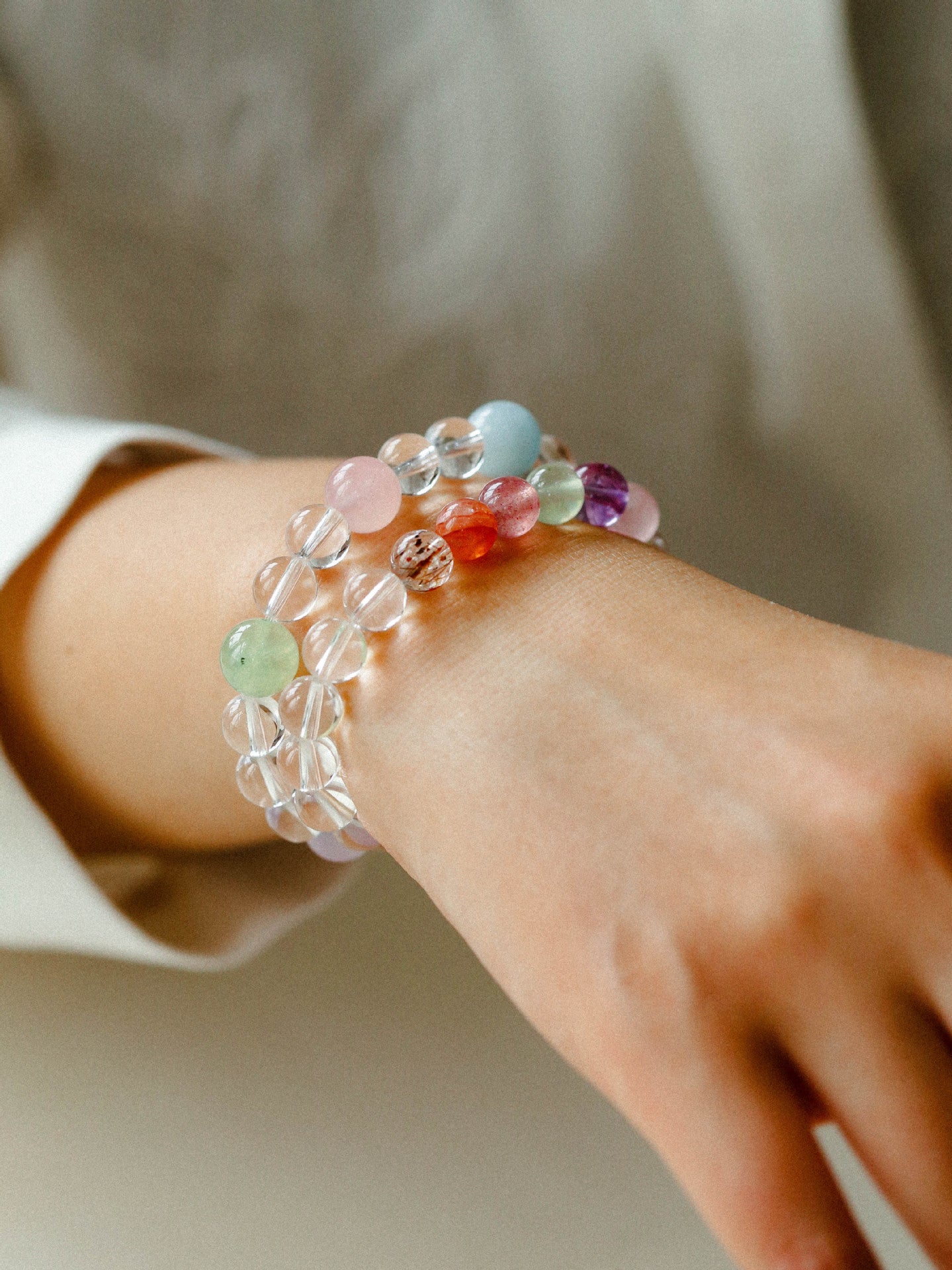 Celestia Radiance · Triple - Wrap Multigem Clear Quartz Energy Bracelet - floysun