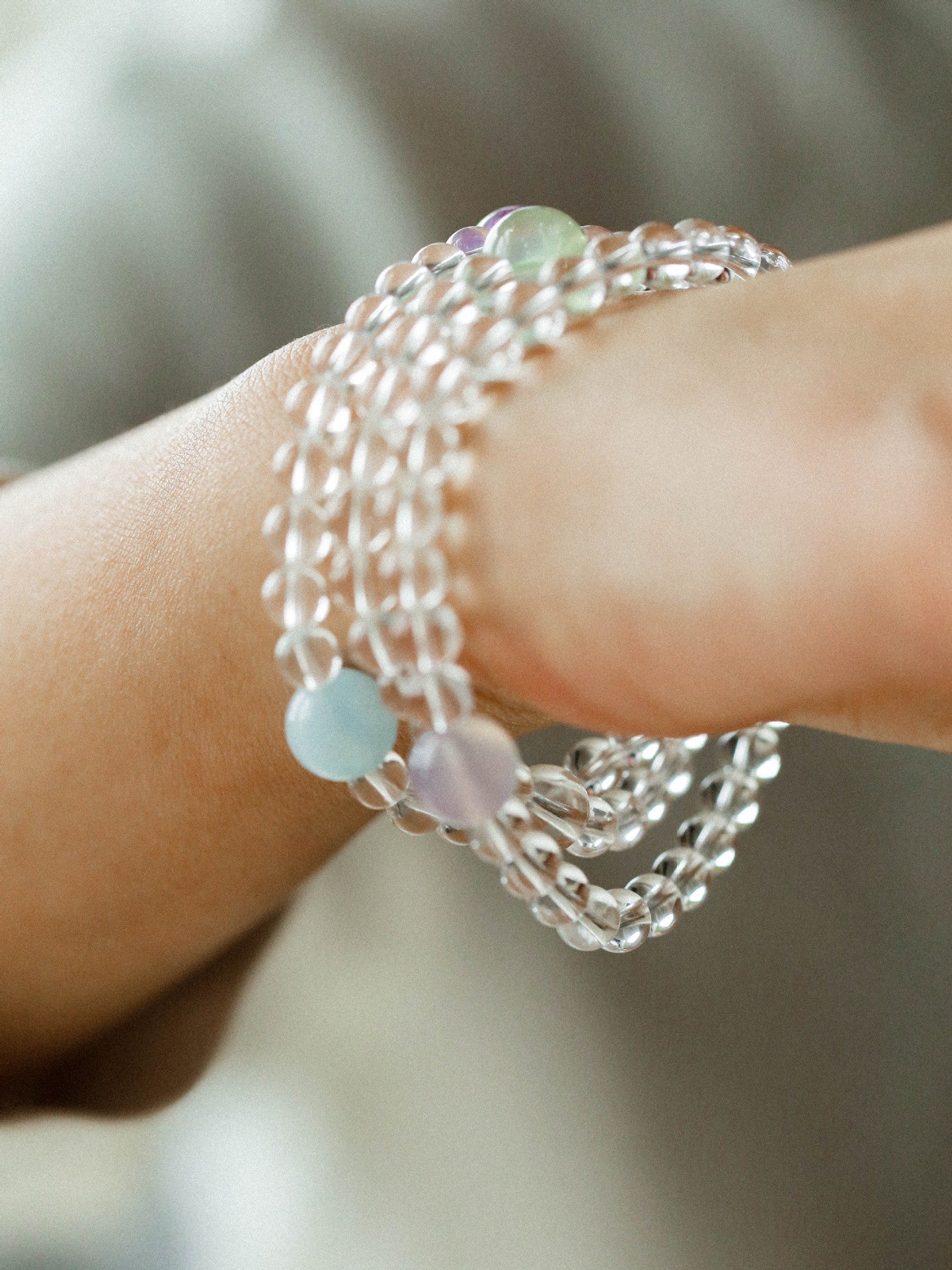 Celestia Radiance · Triple - Wrap Multigem Clear Quartz Energy Bracelet - floysun