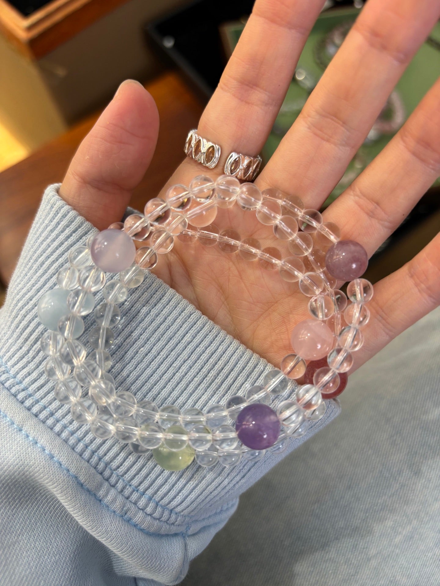 Celestia Radiance · Triple - Wrap Multigem Clear Quartz Energy Bracelet - floysun