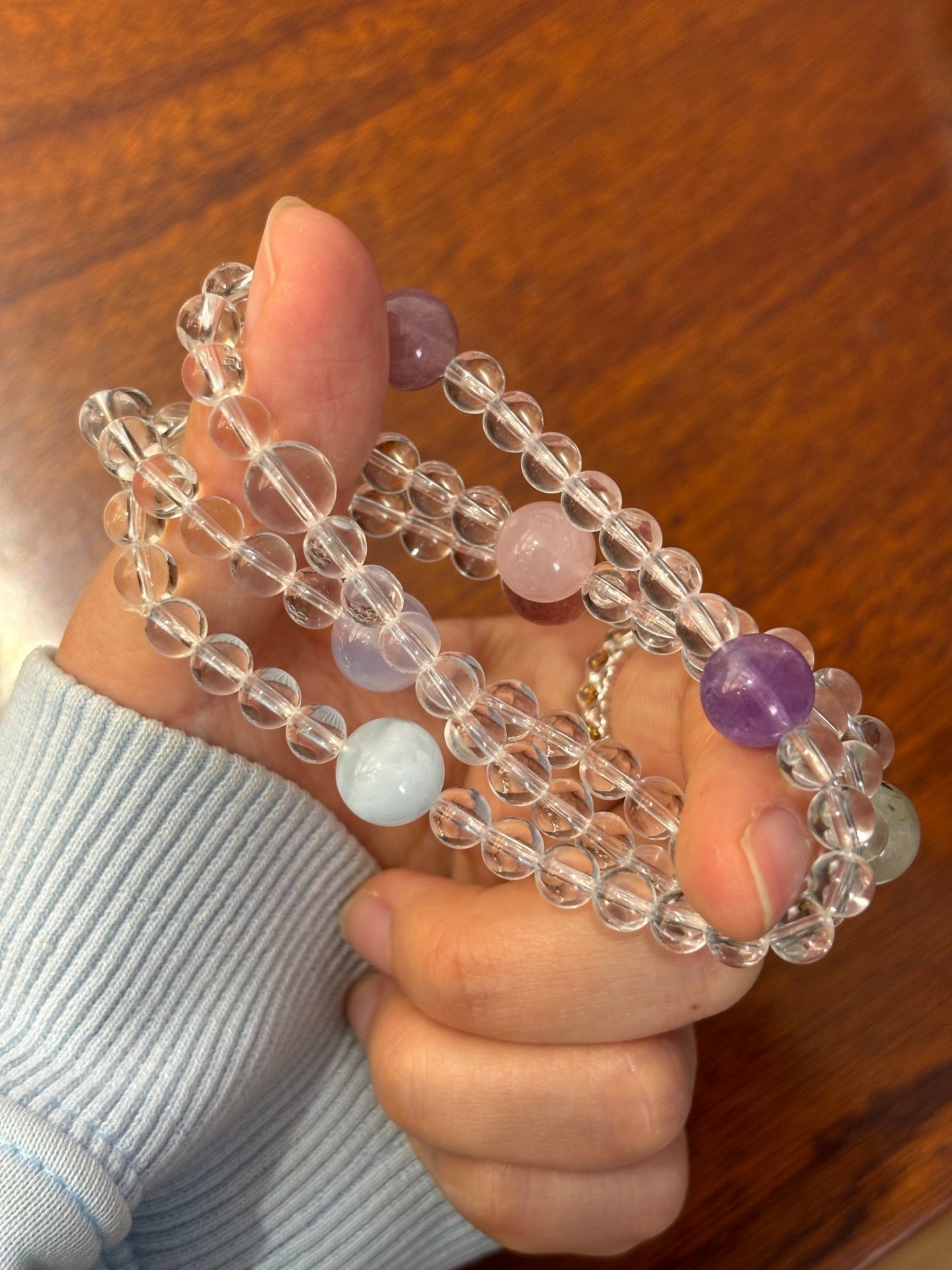 Celestia Radiance · Triple - Wrap Multigem Clear Quartz Energy Bracelet - floysun