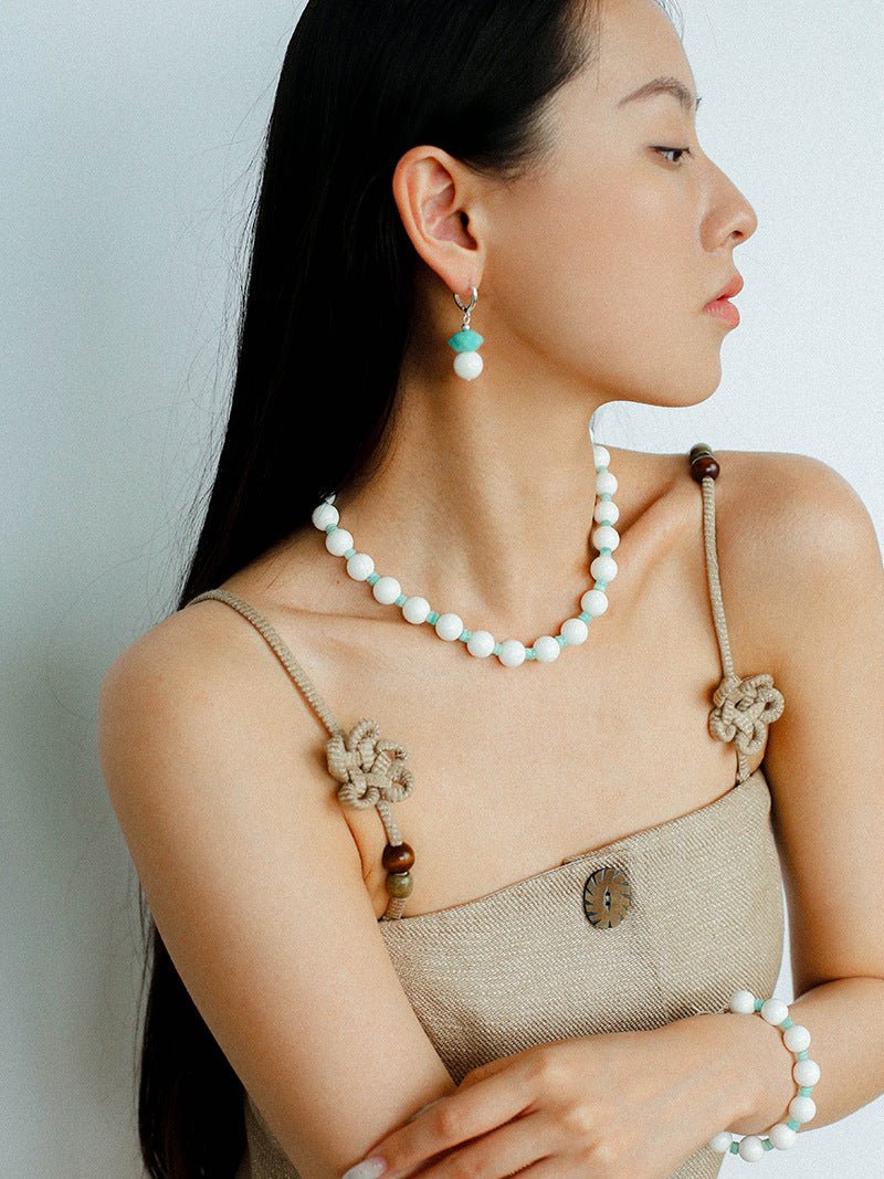 Celestial Wave Shell & Amazonite Drop Earrings - floysun