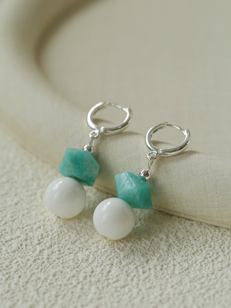 Celestial Wave Shell & Amazonite Drop Earrings - floysun