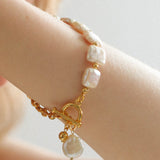 Chain Stitching Square Baroque Pearl Y Shaped Bracelet - floysun