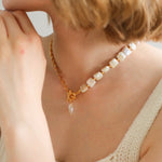 Chain Stitching Square Baroque Pearl Y Shaped Necklace - floysun