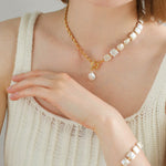 Chain Stitching Square Baroque Pearl Y Shaped Necklace - floysun