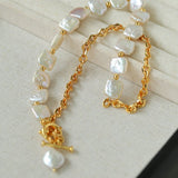 Chain Stitching Square Baroque Pearl Y Shaped Necklace - floysun