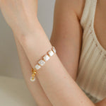 Chain Stitching Square Baroque Pearl Y Shaped Necklace - floysun