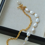 Chain Stitching Teardrop Baroque Pearl Y Shaped Necklace - floysun