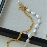 Chain Stitching Teardrop Baroque Pearl Y Shaped Necklace - floysun