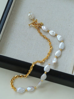 Chain Stitching Teardrop Baroque Pearl Y Shaped Necklace - floysun