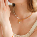 Chain Stitching Teardrop Baroque Pearl Y Shaped Necklace - floysun