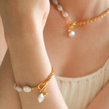 Chain Stitching Teardrop Baroque Pearl Y Shaped Necklace - floysun