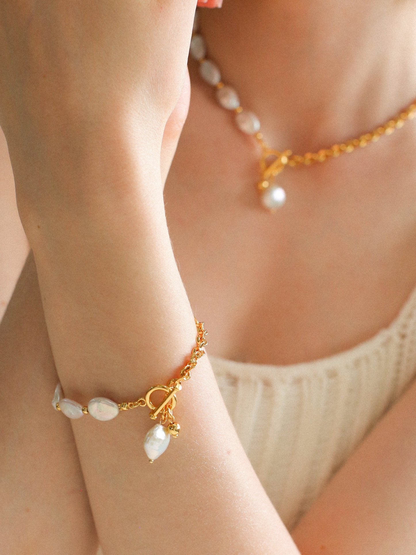 Chain Stitching Teardrop Baroque Pearl Y Shaped Necklace - floysun
