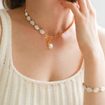Chain Stitching Teardrop Baroque Pearl Y Shaped Necklace - floysun
