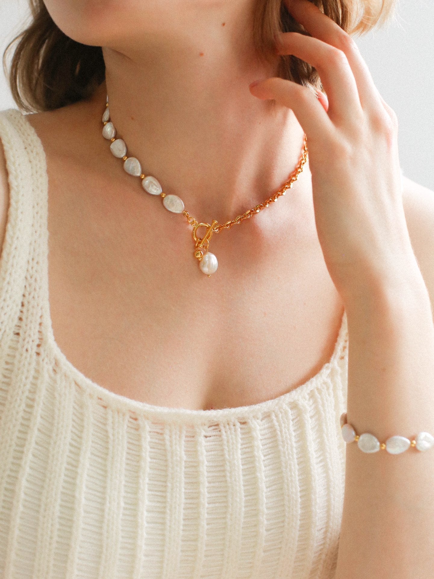 Chain Stitching Teardrop Baroque Pearl Y Shaped Necklace - floysun