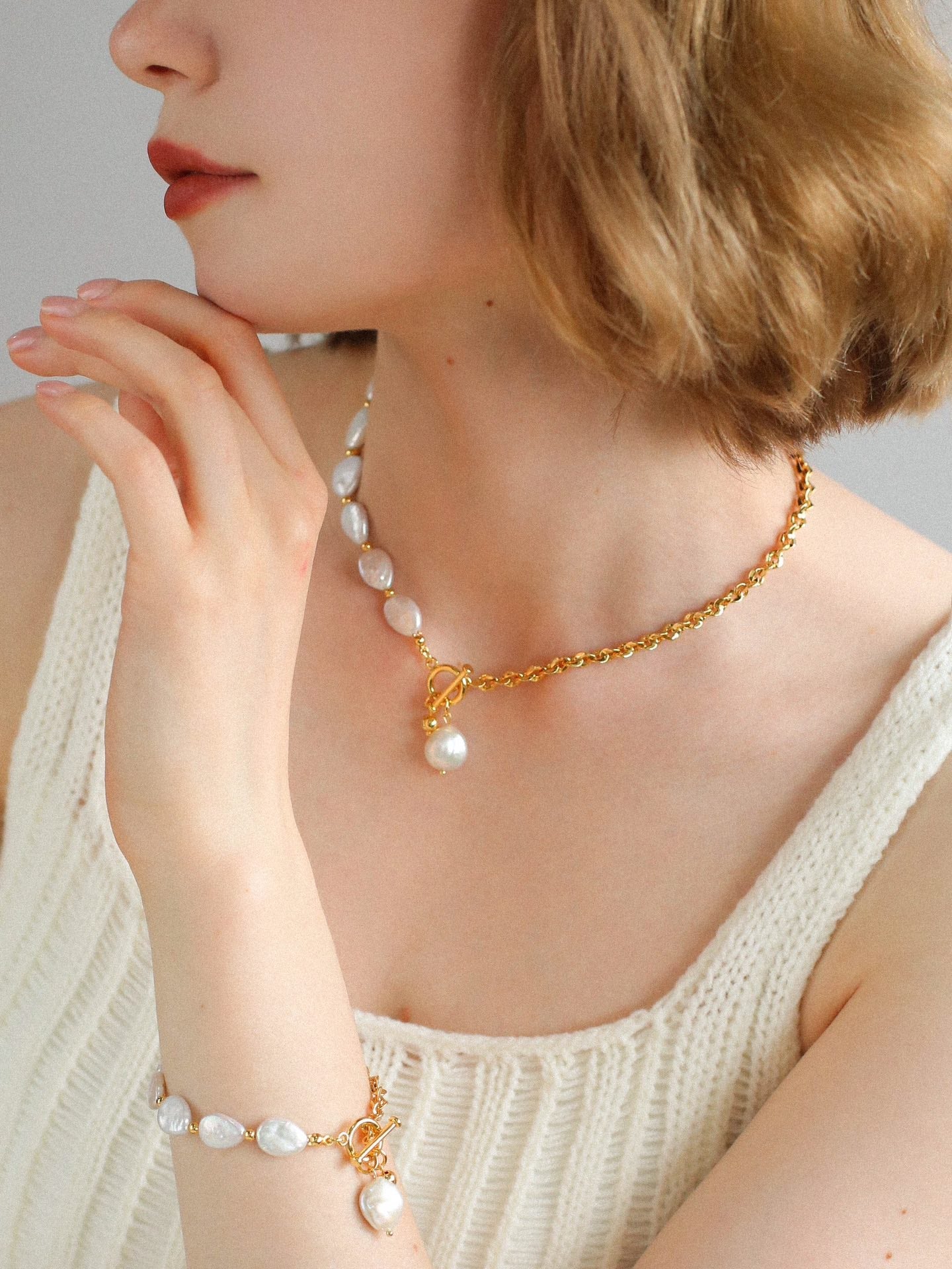 Chain Stitching Teardrop Baroque Pearl Y Shaped Necklace - floysun