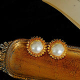 Chanel - Inspired Sunflower Cotton Pearl Stud Earrings - floysun