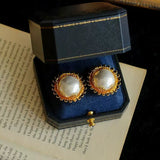 Chanel - Inspired Sunflower Cotton Pearl Stud Earrings - floysun