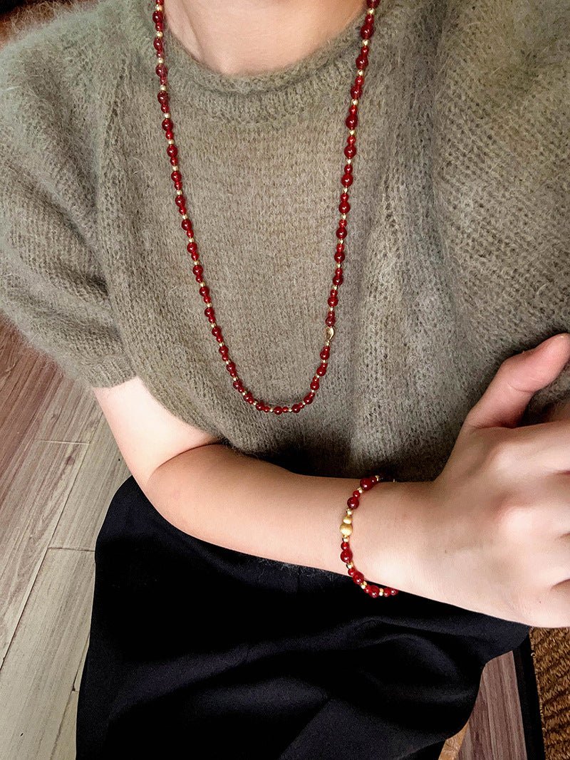 Chinese - Style Agate Gourd Necklace – Red Agate / Black Agate - floysun