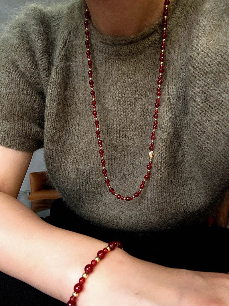 Chinese - Style Agate Gourd Necklace – Red Agate / Black Agate - floysun