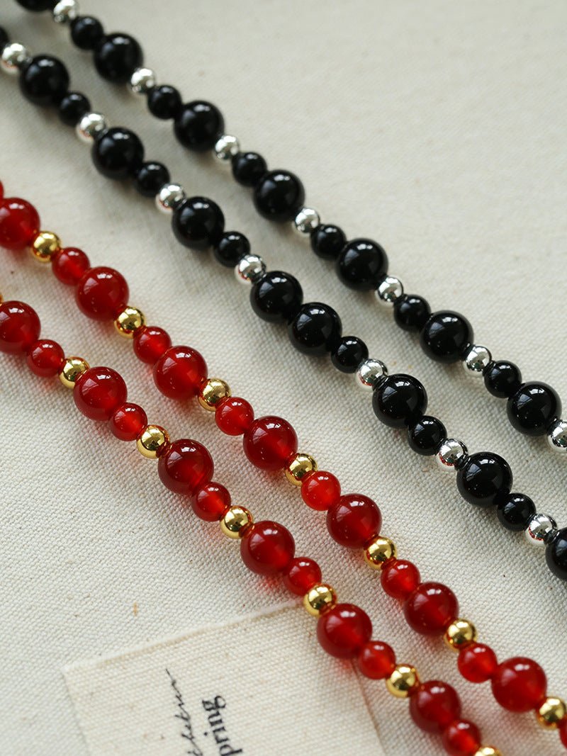 Chinese - Style Agate Gourd Necklace – Red Agate / Black Agate - floysun