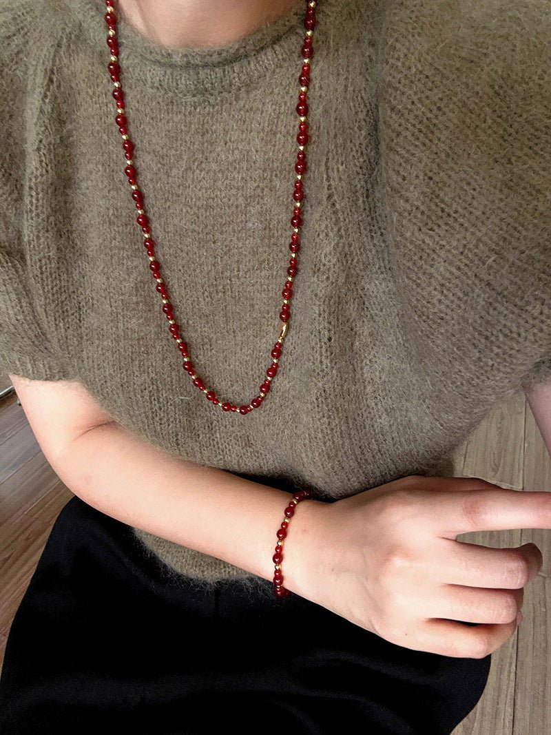 Chinese - Style Agate Gourd Necklace – Red Agate / Black Agate - floysun