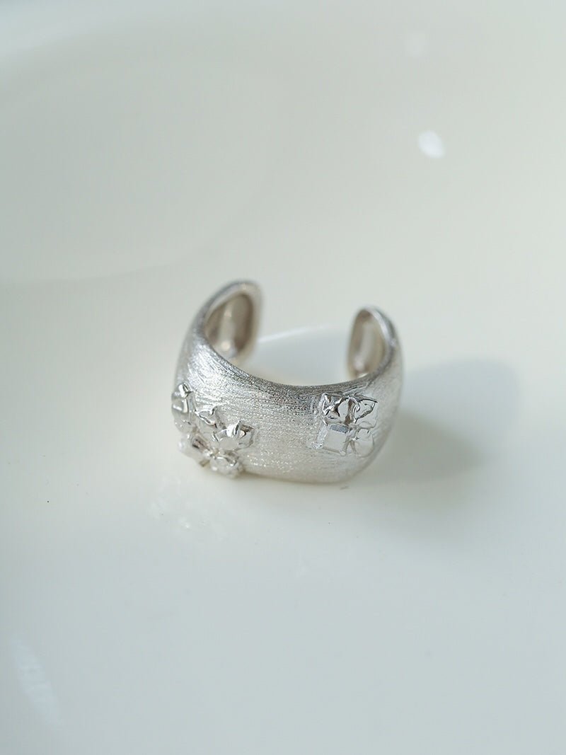 Clara Series Brushed Texture Square Sterling Silver Ring - floysun