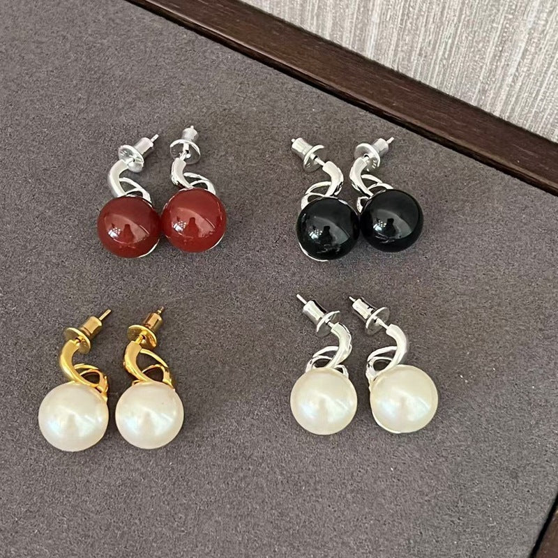 Classic 925 Sterling Silver Drop Earrings – Pearl / Red Onyx / Black Onyx - floysun