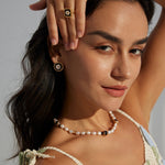 Classic Chanel - inspired Vintage Square Enamel Glazed Pearl Open Ring - floysun