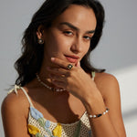 Classic Chanel - inspired Vintage Square Enamel Glazed Pearl Open Ring - floysun