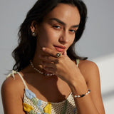 Classic Chanel - inspired Vintage Square Enamel Glazed Pearl Open Ring - floysun