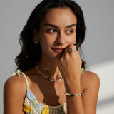 Classic Chanel - inspired Vintage Square Enamel Glazed Pearl Open Ring - floysun