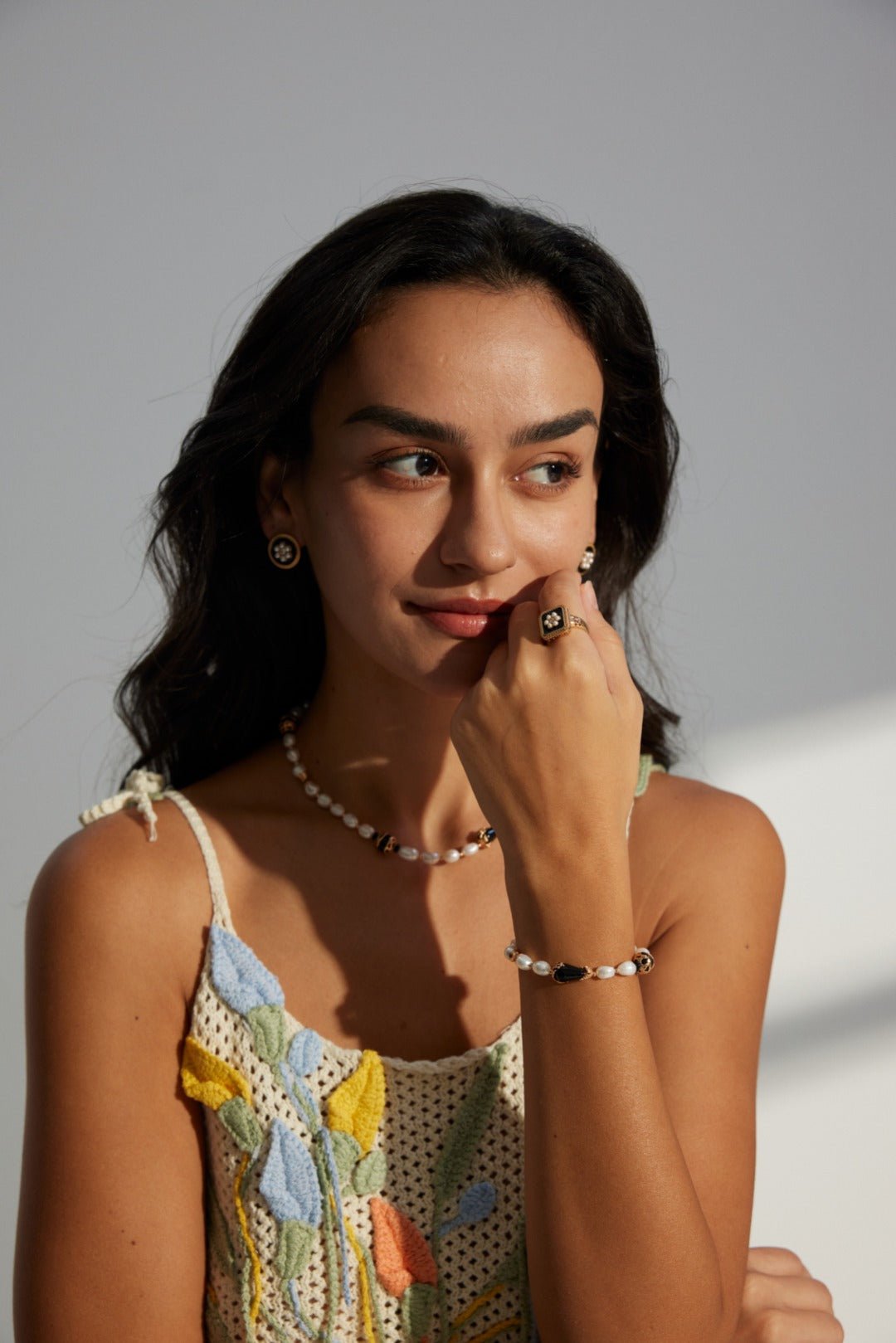 Classic Chanel - inspired Vintage Square Enamel Glazed Pearl Open Ring - floysun