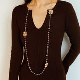 Classic French Romance Clover Long Necklace - White Crystal - floysun