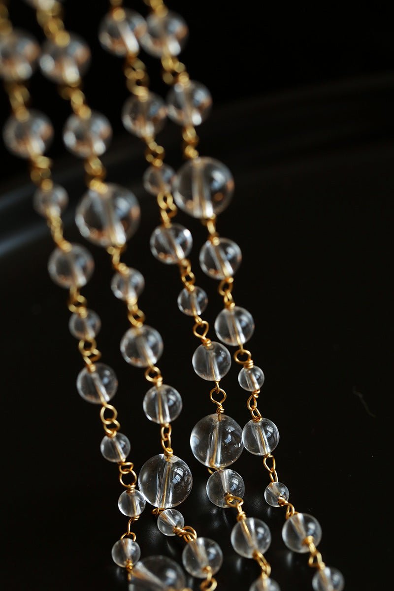 Classic French Romance Clover Long Necklace - White Crystal - floysun