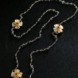 Classic French Romance Clover Long Necklace - White Crystal - floysun
