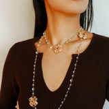 Classic French Romance Clover Long Necklace - White Crystal - floysun