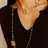 Classic French Romance Clover Long Necklace - White Crystal - floysun